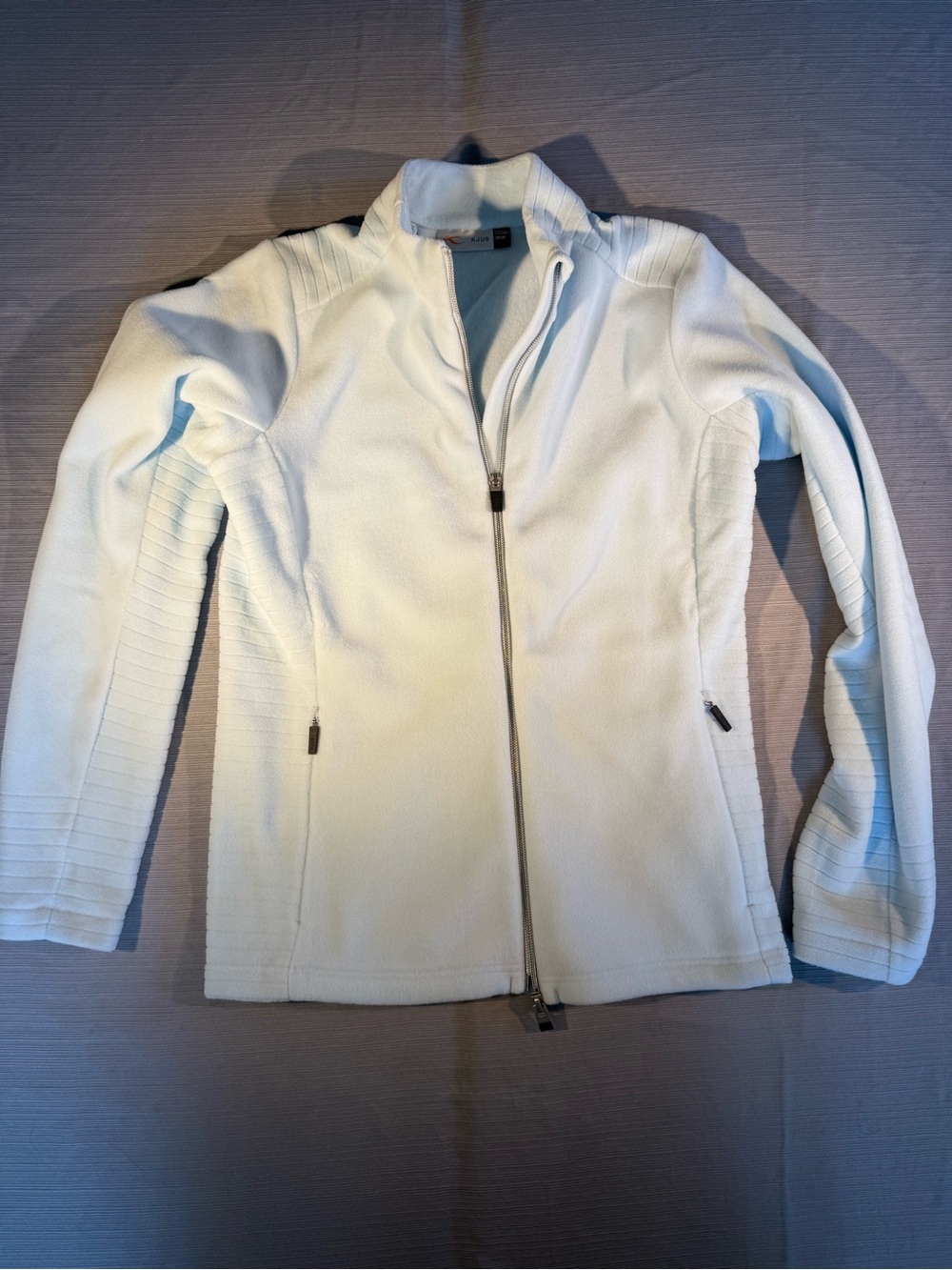 Women's Pale Blue Full‑Zip Utility Jacket with Ribbed Sleeve Detail